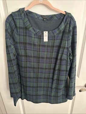 Talbots Navy and Green Plaid Long-Sleeve Tee